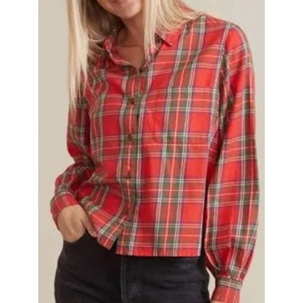Marine Layer Zoe red plaid button up women S classic flannel long sleeve western